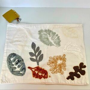 West Elm Sequin Beaded Leave Design White Pillow Cover